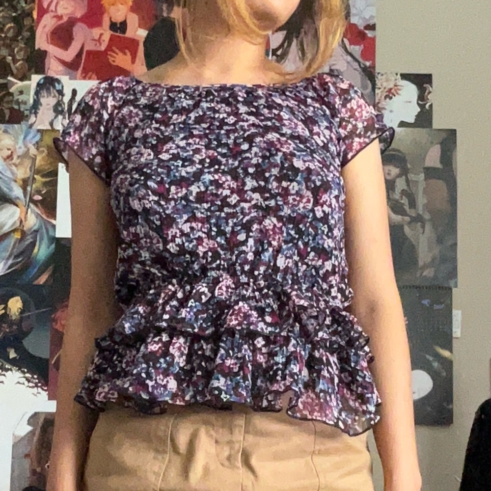Purple Floral Peplum Top
